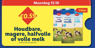 Elke dag nieuwe deals zoals Houdbare melk voor €0,59 bij Lidl