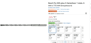 Hamerboor SDS-Plus-5, 6 mm x 115 mm voor €1,72 bij Amazon