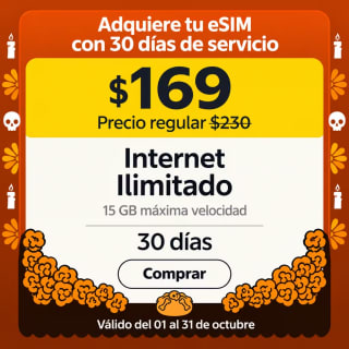 eSIM 30 días (internet ilimitado) por $169 en Bait