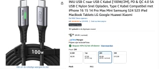 INIU USB C naar USB C Kabel [100W/2M] voor €3,56 bij Amazon