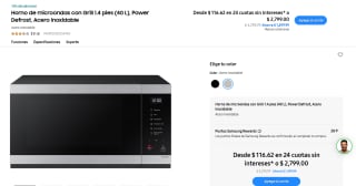Horno Microondas Samsung 40L con Grill por $2,260