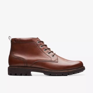 Clarks Batcombe Mix Dark Tan Leather / Black Leather Boots (Size: 6-11) + Kids Slippe