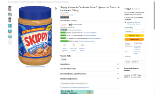 Crema de Cacahuate Skippy Super Chunk 794g por $91 | Amazon