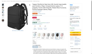 Mochila de Viaje Avión 40L 17.3" por $5,600 | Amazon