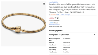 Pandora Moments Snake-armband met Cilindersluiting voor €79,20 bij Amazon