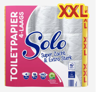 SOLO 4-laags toiletpapier 18 rollen voor €5,99 bij de Aldi