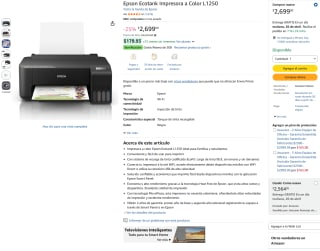 Impresora Epson L1250 a color por $2,699 | Oferta Amazon