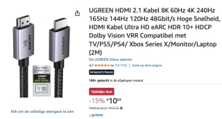 UGREEN HDMI 2.1 Kabel 8K (2 meter) voor €10,64 bij Amazon