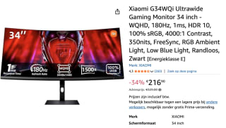 Xiaomi G34WQi Ultrawide Gaming Monitor 34 inch voor €216,90 bij Amazon