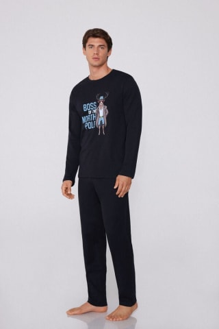 Pijama Largo de Algodón con Estampado de Reno por 9€