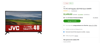Smart TV JVC 40" LED FHD por $3,490 | Walmart