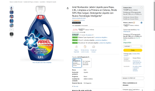 Jabón Ariel Revitacolor 2.8L por $60 | Oferta Amazon