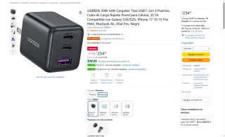 Cargador UGREEN 30W GaN 2C1A por $235 | Oferta Amazon
