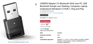 UGREEN Adapter 5.3 Bluetooth Stick voor PC, voor €6,99 bij Amazon
