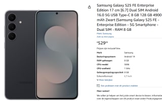 Samsung Galaxy S25 FE Enterprise Edition 128GB voor €529,99 bij Amazon