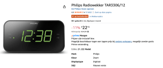 PHILIPS TAR3306 - Klokradio voor €22,16 bij Amazon
