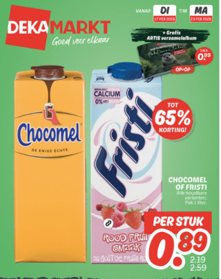 Alle Chocomel of fristi - Pak 1 liter + gratis artis verzamelalbum voor €0,89