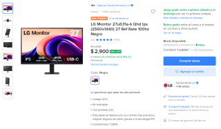 Monitor LG 27u631a-B 27" QHD (2560x1440) por $2,506 en Mercado Libre