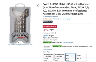 Bosch HSS-G DIN338 X-Pro 2-10 Metaalboor 7 eenheden voor €9,49 bij Amazon
