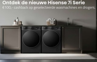 €100,- cashback op de nieuwe Hisense 7i Serie wasmachine en droger