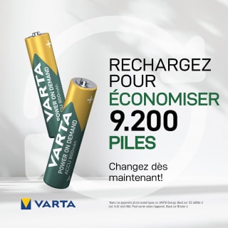 VARTA Piles rechargeables AAA 800 mAh, lot de 4 pour 3,74€ chez Amazon