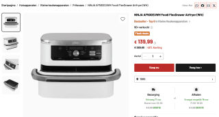 NINJA AF500EUWH Foodi FlexDrawer Airfryer (Wit) voor 139,99 euro