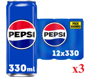 3 Packs de PEPSI Refresco de cola con 12 latas de 33 cl por 15.15€