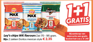 1+1 gratis op Lay’s chips WK flavours bij de Dekamarkt