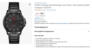 HUGO Analoog horloge 'LIT' voor €82,99 bij Amazon