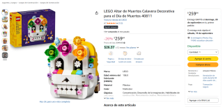 LEGO Altar de Muertos Calavera Decorativa 40811 por $260 en Amazon