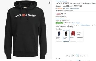 JACK & JONES heren hoodie voor €17,99 bij Amazon