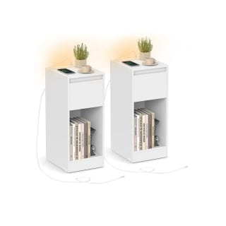 Vasagle Set of 2 Slim Bedside Tables with USB Charging Station & Adjustable LED Light