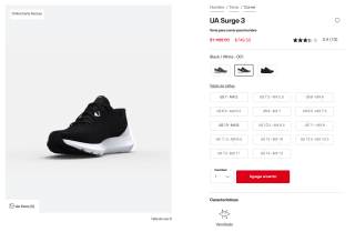 Tenis UA Surge 3 para Hombre por $750 | Under Armour