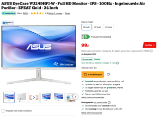 ASUS EyeCare VU249HFI-W 24" monitor nu €99,– bij bol.com