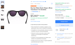 Gafas Ray-Ban Meta Skyler 52mm por $5,557 | Oferta Mercado Libre