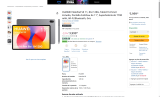 HUAWEI MatePad SE 11 8GB 128GB por $3,999 | Amazon