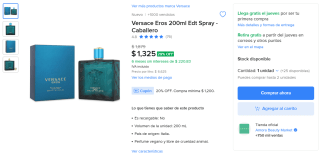 Perfume Versace Eros 200ml por $1,060 en Mercado Libre