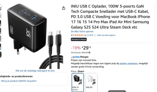 INIU USB C Oplader, 100W 3-poorts GaN Tech Compacte Snellader voor €29,13 bij Amazon