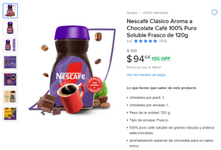 Café Nescafé Clásico Aroma a Chocolate 120g por $95 | Mercado Libre