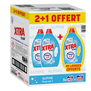 Lessive Liquide Total Tout en 1 Alpine 3x40 lavages X-TRA pour 12,99€