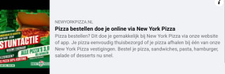 Alle afhaal pizza's voor €3,99 bij New York Pizza Apeldoorn Linie