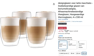Dubbelwandige latte macchiato design glas (4 x 330 ml) voor €12,09 bij Amazon