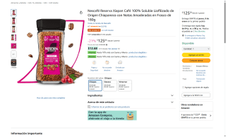 Nescafé Reserva Xiapan 180g por $125 | Amazon