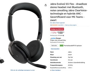 Jabra Evolve2 65 Flex MS Stereo voor €100,72 bij Amazon
