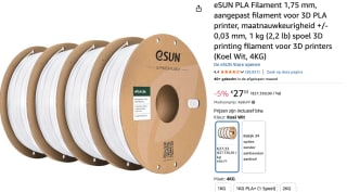4 KG eSUN PLA Filament 1,75 mm, voor €27,33 bij Amazon