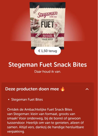 Stegeman Fuet bites gratis na cashback via Tikkie en de Plus
