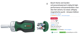 Bosch Compacte ratel schroevendraaier - met 6 bits voor €8,96 bij Amazon
