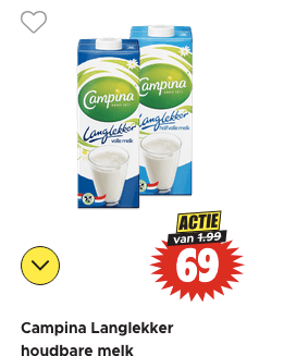 Campina Langlekker houdbare melk voor €0,69 bij Dirk