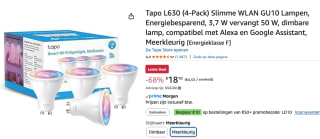 Tapo L630 Spot GU10- Wit & Kleur-WiFi- 4pack voor €18,10 bij Amazon