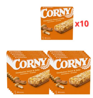 Pack de 10(6×25g) Barritas Corny cacahuete salado por 6.99€.